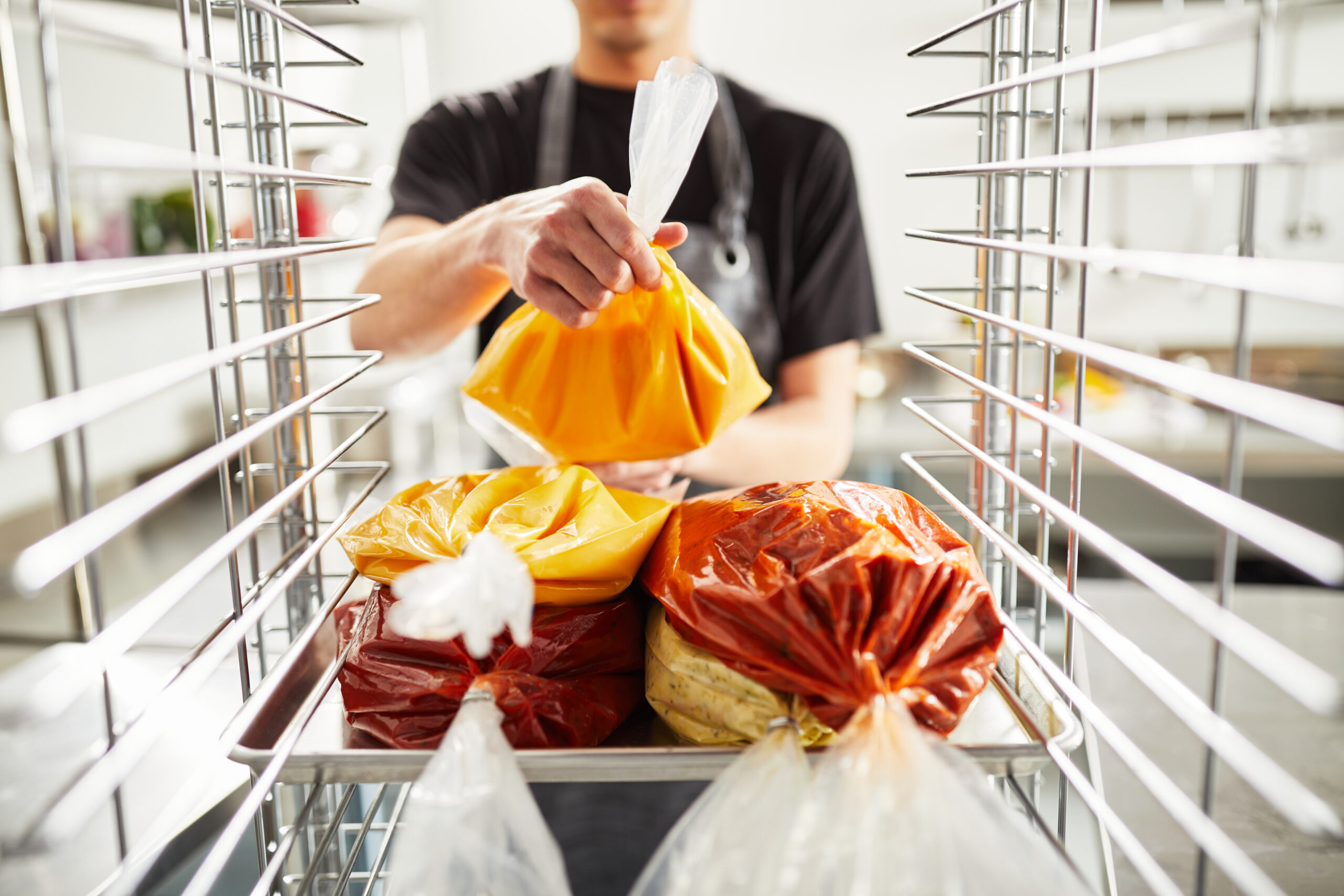 Flexible bags designed for cook-chill food storage.