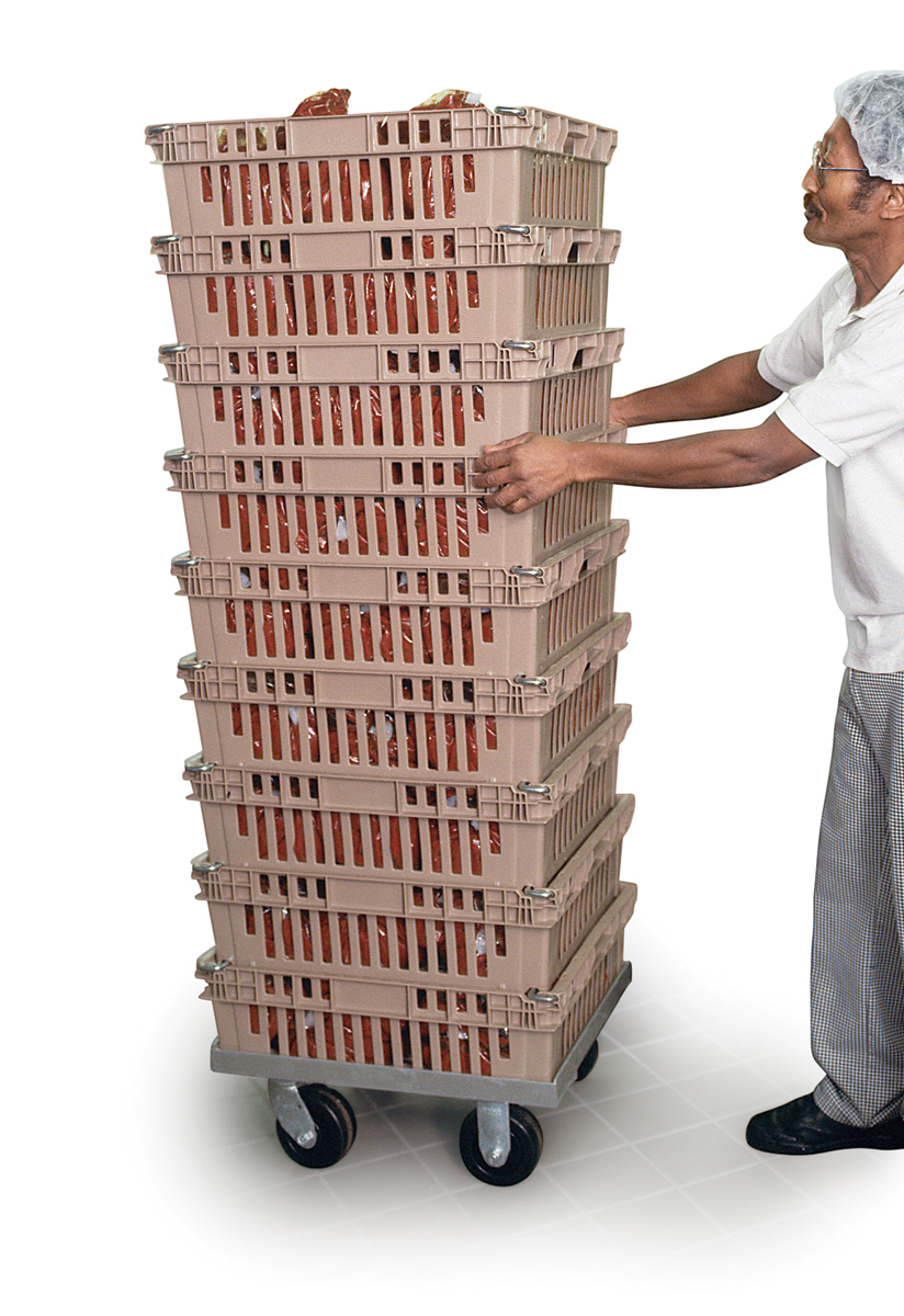 Stacked crates arranged in a galley.