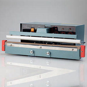 Manual impulse sealer used for sealing plastic bags or pouches.